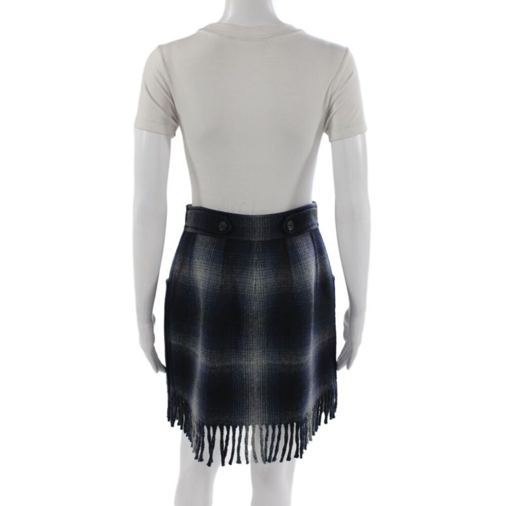Christian Dior Womens Mini Plaid Virgin Wool Skirt Blue Button Size 6 - Picture 3 of 5